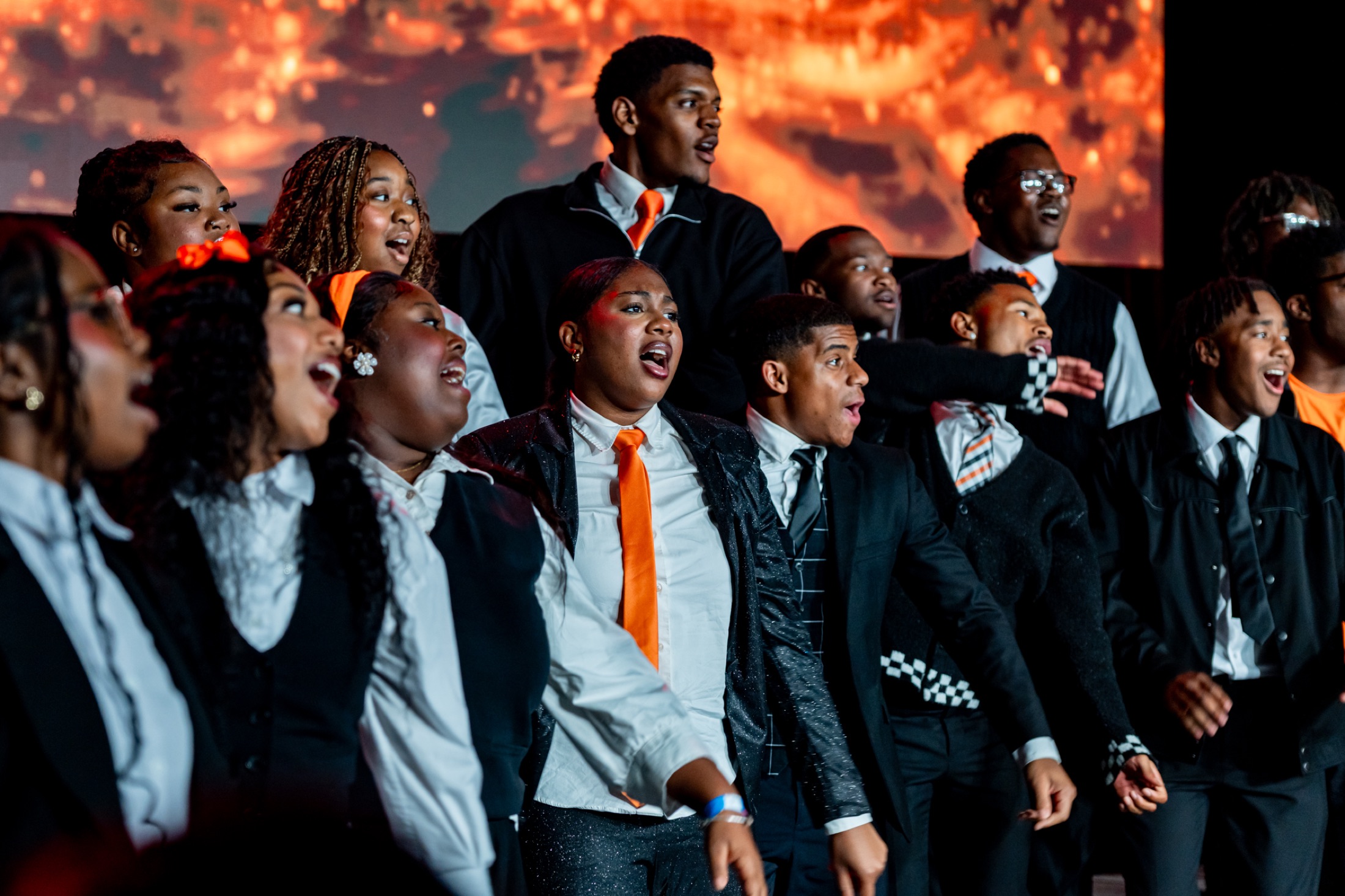 Ablaze Youth Choir performing live under stage fire